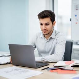 Euken Dirizeanu revisando una interfaz web en un escritorio de diseño